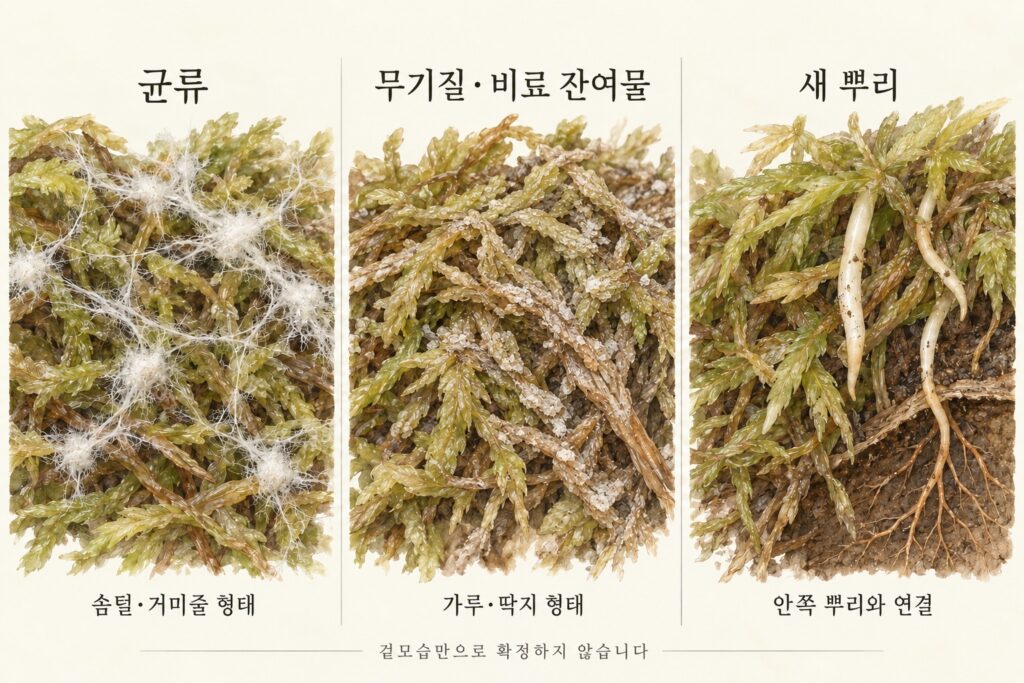 코케다마 균류 잔여물 새 뿌리 비교