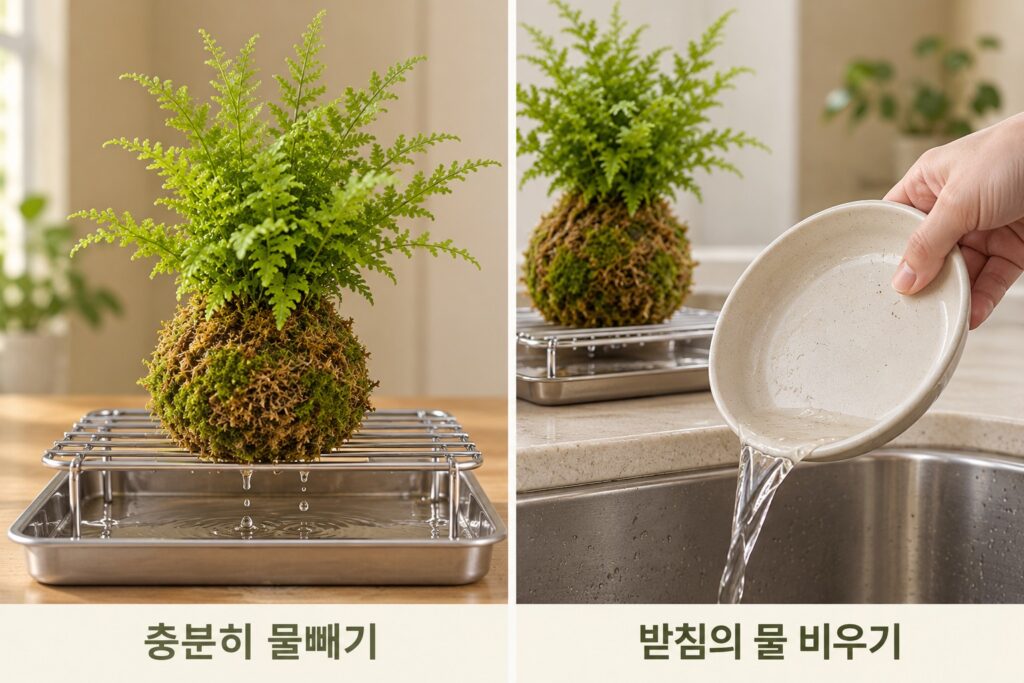 코케다마 물빼기와 받침 비우기