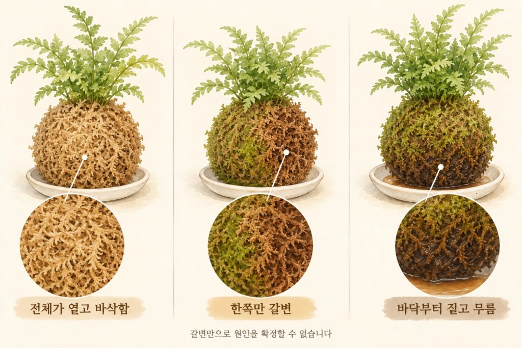 코케다마 이끼 갈변 특징